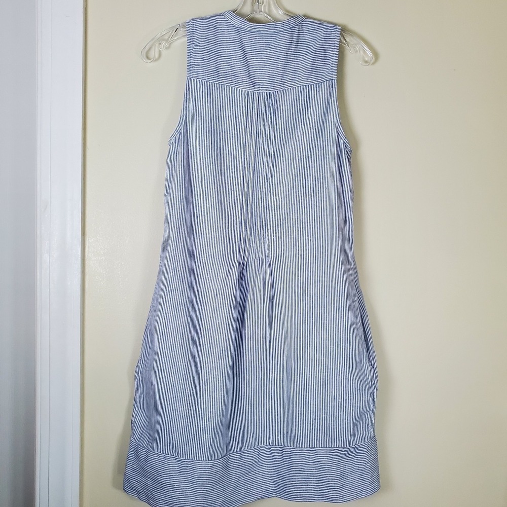 Faherty Linen Sleeveless Short Shift Dress XS Blue White Striped Coastal Beach - Picture 4 of 6